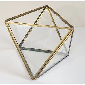 Geometric Brass & Glass Terrarium Succulent Holder Centerpiece Gold Tone Vintage